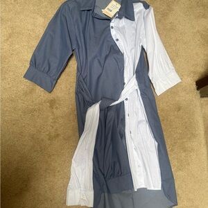 Two-Tone Blue and White Shirt Dress